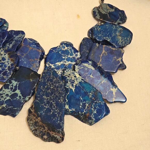 Blue Jade Chico's Necklace Semiprecious Stone Rustic Brutalist Style 18" - 22" L - Picture 4 of 15